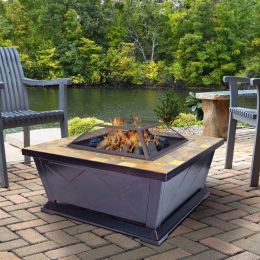 21 x 36 x 36 in. Outdoor Leisure Products Square Steel Fire Pit with Decorative Slate Hearth&#44; Oil Rubbed Bronze