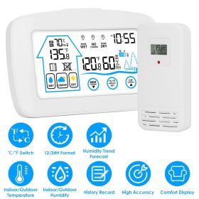 Wireless Weather Station With Clock 196FT Range Indoor Outdoor Thermometer Sensor Temperature and Humidity Monitor Humidity Forecast Battery Powe