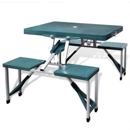 Foldable Camping Table Set with 4 Stools Aluminum Extra Light Green