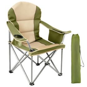 Oversized Camping Folding Chair, Heavy Duty Padded Chair With Cup Holder Storage And Cooler Bag, 500 LBS Steel Frame, Portable For Outdoor (Option: Green)