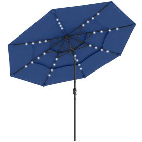 9.7 ft Outdoor Patio Umbrella with Solar LED Lights, 3 Tier Outdoor Table Umbrella with Tilt, Crank, Navy Blue (Option: Navy Blue-1190x200x200 mm)