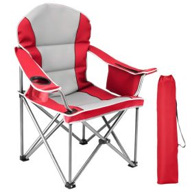 Oversized Camping Folding Chair, Heavy Duty Padded Chair With Cup Holder Storage And Cooler Bag, 500 LBS Steel Frame, Portable For Outdoor (Option: Red)