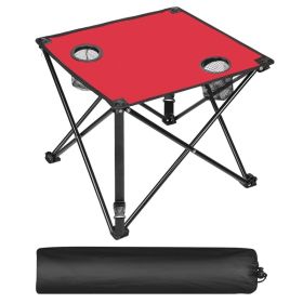 1Pc 2Pc Options Foldable Camping Table Portable Picnic Table Lightweight Travel Desk With 2 Cup Holders Carrying Bag Color Options Black Orange G (Option: 1 Set-Red)