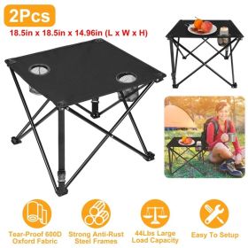 1Pc 2Pc Options Foldable Camping Table Portable Picnic Table Lightweight Travel Desk With 2 Cup Holders Carrying Bag Color Options Black Orange G (Option: 2 Set-Black)