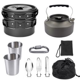 2-3 People Outdoor Teapot Set Pot Combination Camping Folding Pot Cookware Set (select: k05-black)