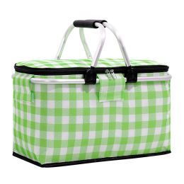 Outdoor Folding Picnic Bag Fruit Basket Thermal Storage Basket (Color: green white)
