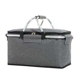 Outdoor Folding Picnic Bag Fruit Basket Thermal Storage Basket (Color: grey)
