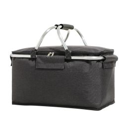 Outdoor Folding Picnic Bag Fruit Basket Thermal Storage Basket (Color: Black)