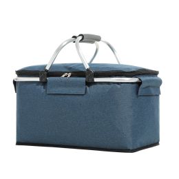Outdoor Folding Picnic Bag Fruit Basket Thermal Storage Basket (Color: Blue)