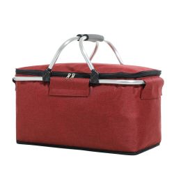 Outdoor Folding Picnic Bag Fruit Basket Thermal Storage Basket (Color: wine red)
