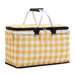 Outdoor Folding Picnic Bag Fruit Basket Thermal Storage Basket (Color: yellow white)