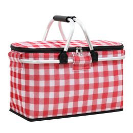 Outdoor Folding Picnic Bag Fruit Basket Thermal Storage Basket (Color: red white)