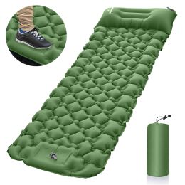 Outdoor inflatable pad foot pedal light portable outdoor camping inflatable mattress lunch break sleeping pad tent inflatable pad (Color: Green)