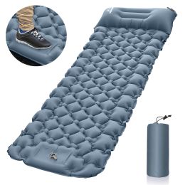 Outdoor inflatable pad foot pedal light portable outdoor camping inflatable mattress lunch break sleeping pad tent inflatable pad (Color: Gray)