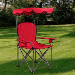 Portable Folding Beach Canopy Chair with Cup Holders (Color: Red)
