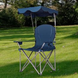 Portable Folding Beach Canopy Chair with Cup Holders (Color: Blue)