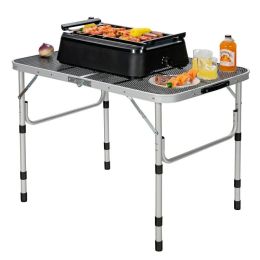 Outdoor Travel Adjustable Height Folding Camping Table (Color: Black)