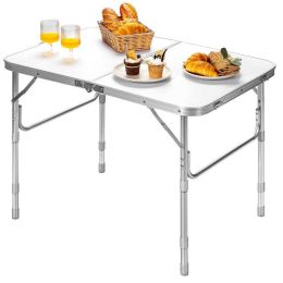 Outdoor Travel Adjustable Height Folding Camping Table (Color: White B)