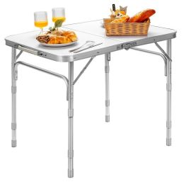 Outdoor Travel Adjustable Height Folding Camping Table (Color: White A)