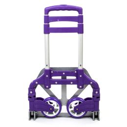 Portable Aluminium Cart Folding Dolly Push Truck Hand Collapsible Trolley Luggage Purple (Color: purple)